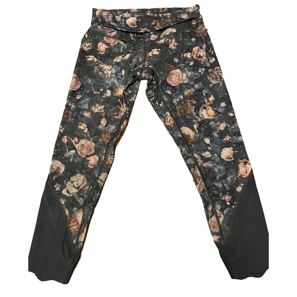 Lululemon Crop Leggings Size 6 Spring Bloom Flip Waist Yoga Active Mesh Leg - Picture 1 of 8